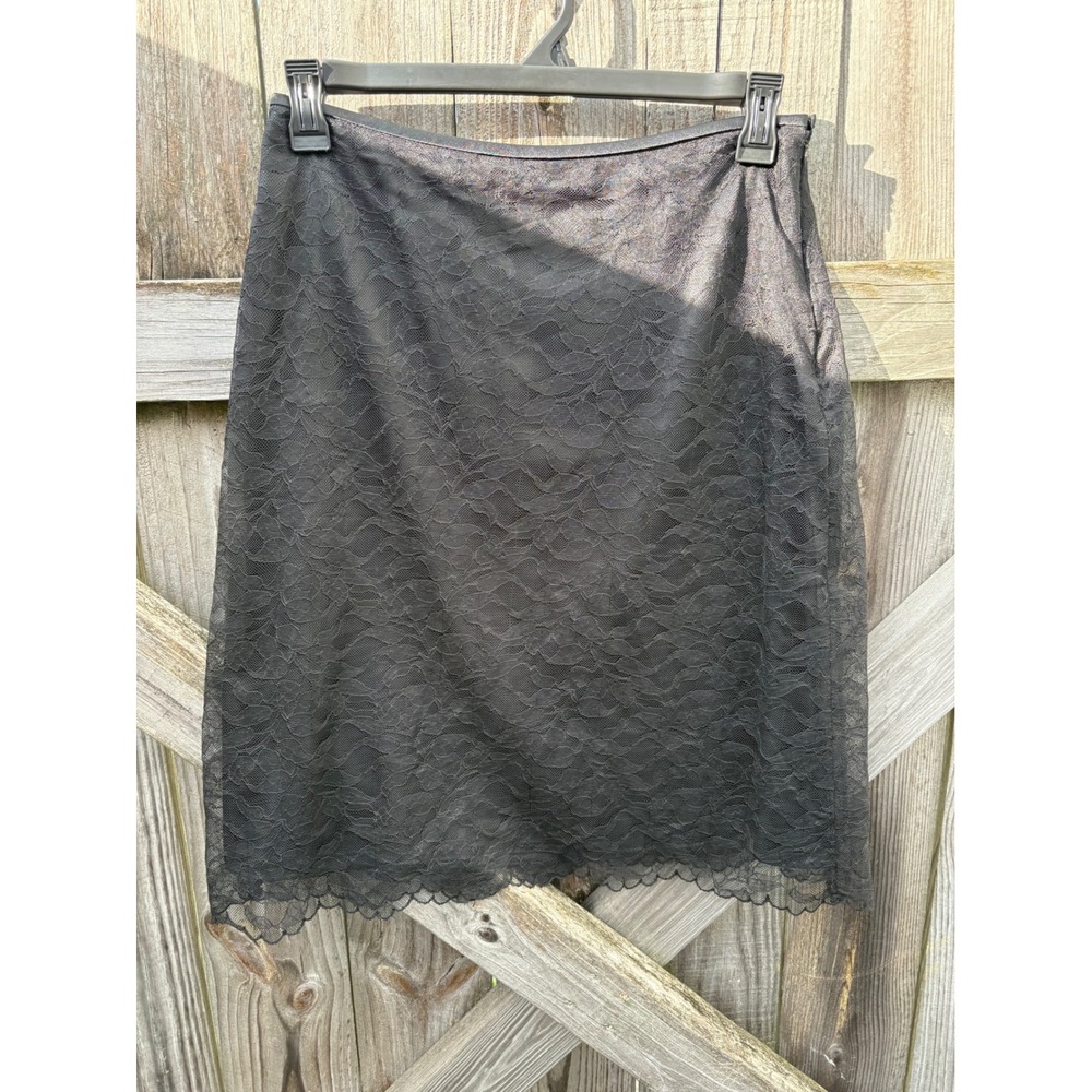 George ME Mark‎ Eisen Black Lace Pencil Skirt Scallop Hem Size 10 GME56112